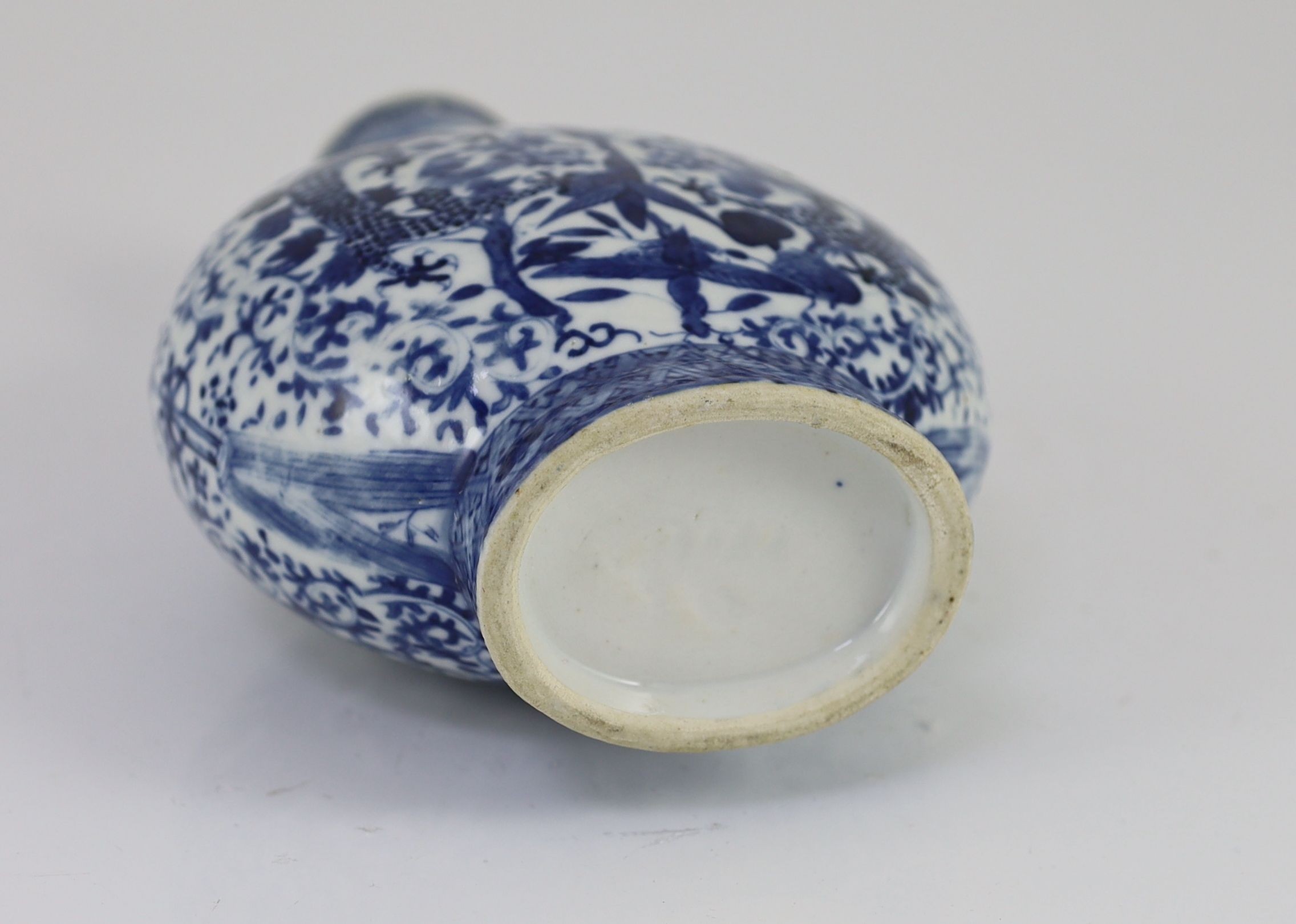 A Chinese blue and white ‘dragon’ moon flask, late 18th century, 20cm high